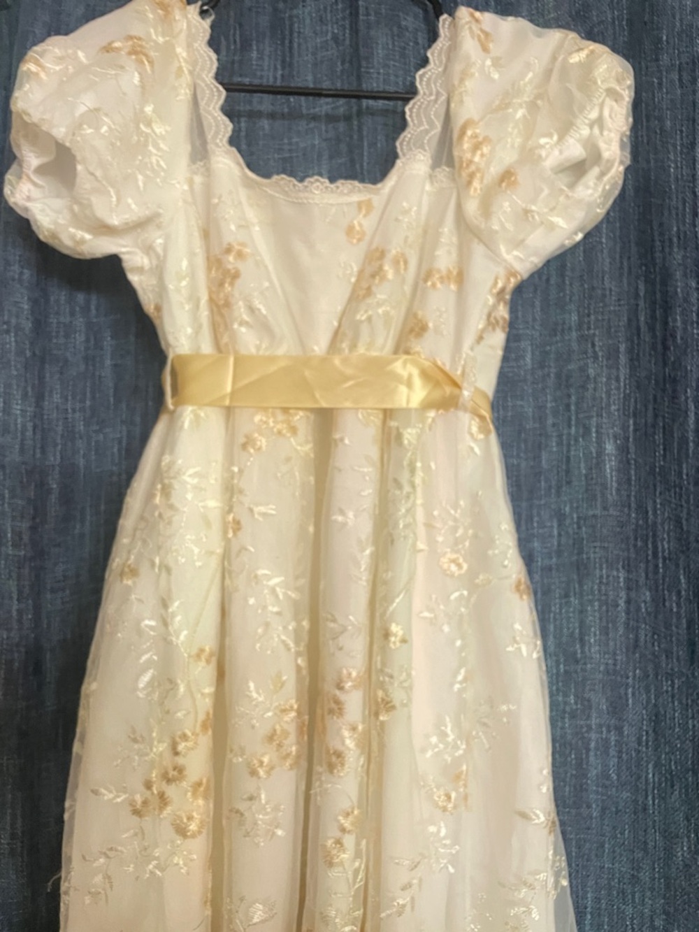 NWTGolden Regency Dress for1800s Vintage Ivory Floral Lace Dress w/Gold Accents